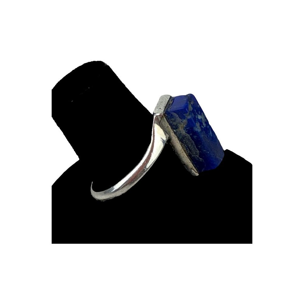 Vintage 950 Silver Lazuli Lapis Bar Abstract Design Ring Size 6.5 - Picture 2 of 9